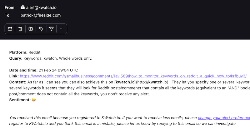 KWatch.io email alerts