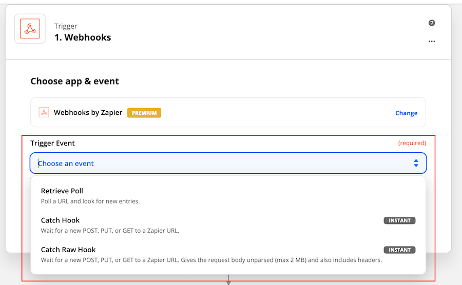 Webhook creation in Zapier